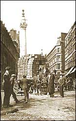 Billingsgate Market and The Monument, City of London c1910