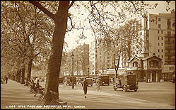 Park Lane, Hyde Park and Dorchester Hotel c1930